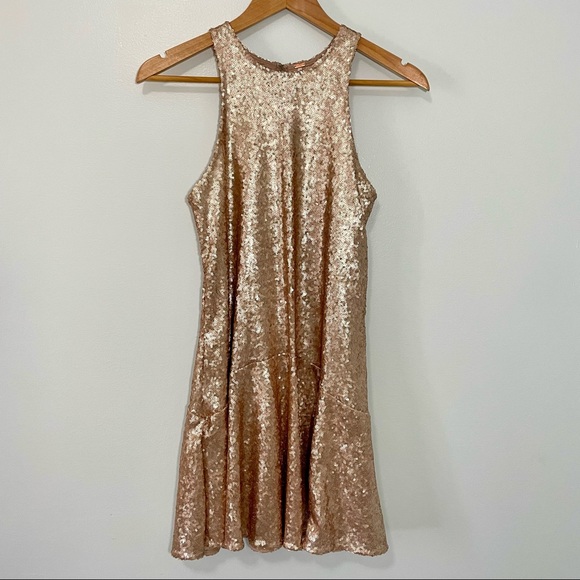 Free People Liquid Shine Gold Sequin Drop Waist Sleeveless Dress XS - Picture 2 of 7